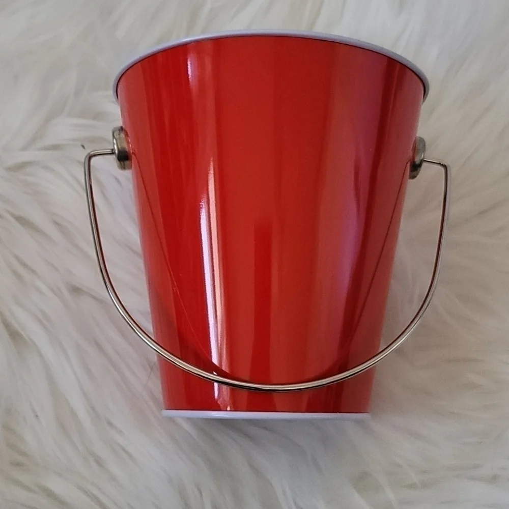 Set of 8 red tin pails with handles